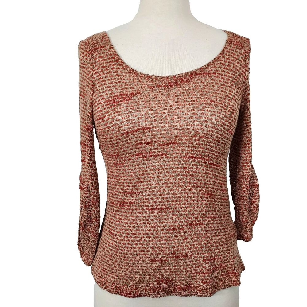 Soprano Knit Top Size XS 3/4 Roll Up Sleeve Stretch Pullover Sheer NWT